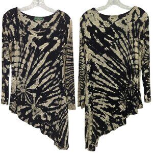 KATHMANDI Imports long sleeve Tie Dyed black beige gray asymmetrical‎ hem top P